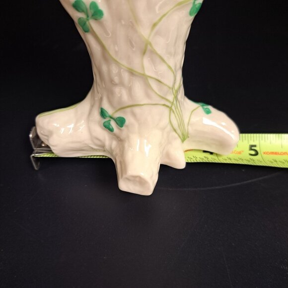 Belleek Irish Porcelain Shamrock Tree Stump Bud Vase Vintage Green Stamp - Picture 14 of 15